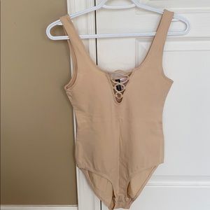 Nude lace-up bodysuit